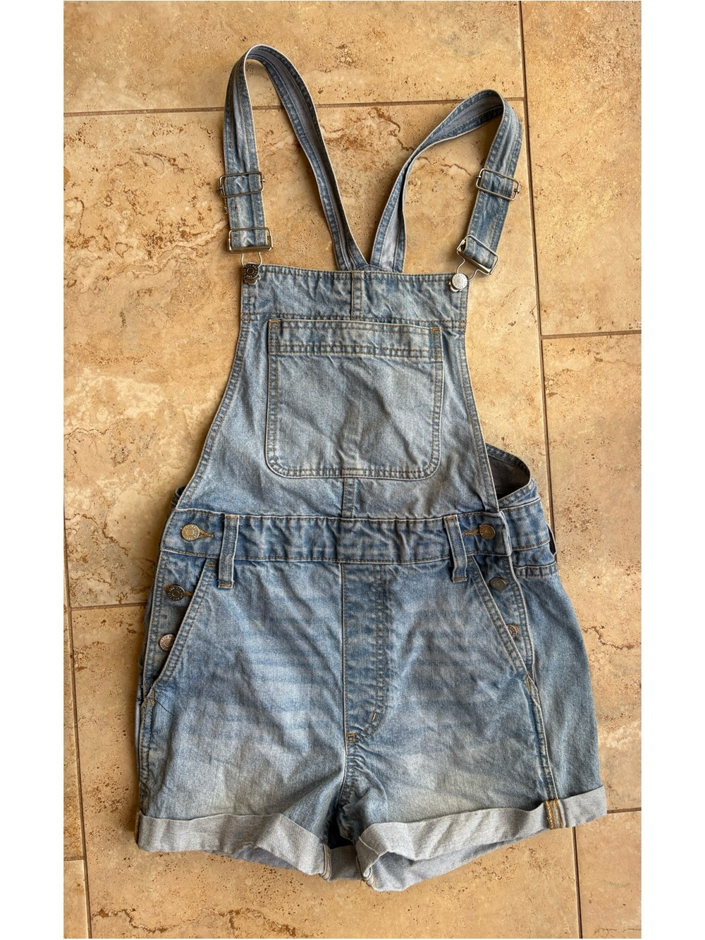BDG Light Blue Denim Short Overalls
